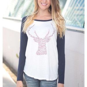 Christmas Reindeer Top with Sequin Elbow Patches